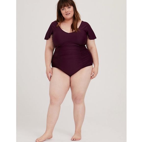 Torrid swimsuit grape purple flutter sleeve - Picture 5 of 13